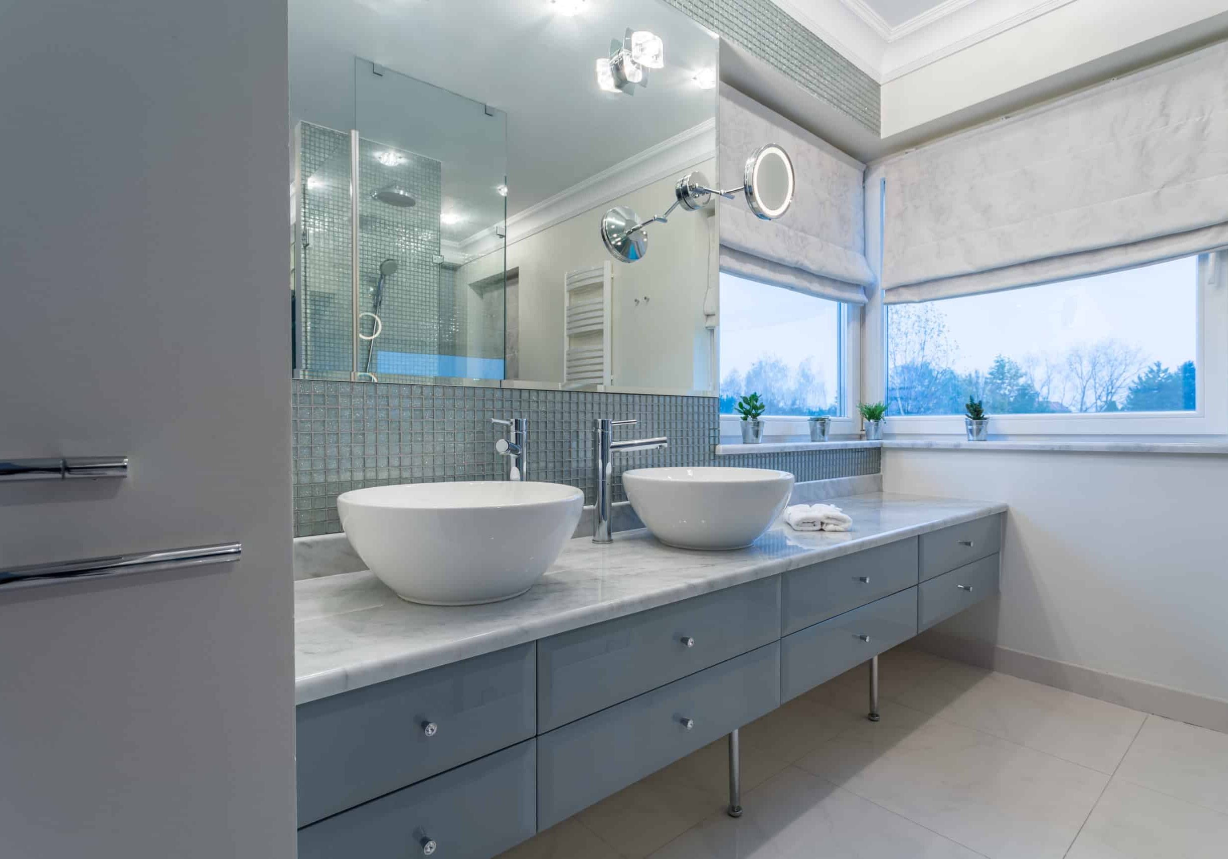 Modern bathroom interior Modern bathroom interior with two sinks and window